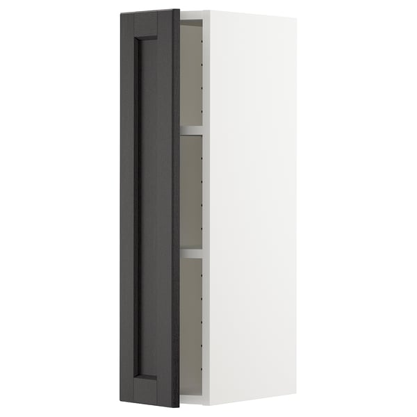 White wall-mounted METOD cabinet with black bevelled-door.
