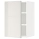 White modern cabinet, glossy finish, rectangular shape, single door open revealing shelves.