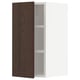 Open wall cabinet, dark brown wood, white interior, adjustable shelf.