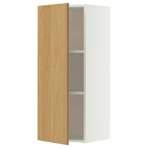 METOD Wall cabinet with shelves, white/Sinarp oak veneer, 40x100 cm
