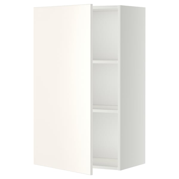 White METOD kitchen cabinet with veddinge fronts, square shape, smooth design, adjustable shelf.