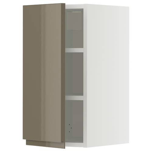 METOD kitchen cabinet, high-gloss dark grey-brown, sleek design, modern, wall-mounted with adjustable shelves.