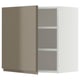 This image shows an open beige-brown high gloss METOD kitchen wall cabinet with adjustable shelves.