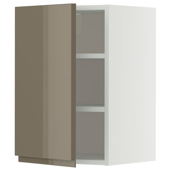 Modern kitchen cabinet: METOD, high gloss dark grey-brown, rectangular, 2 shelves, sleek design.
