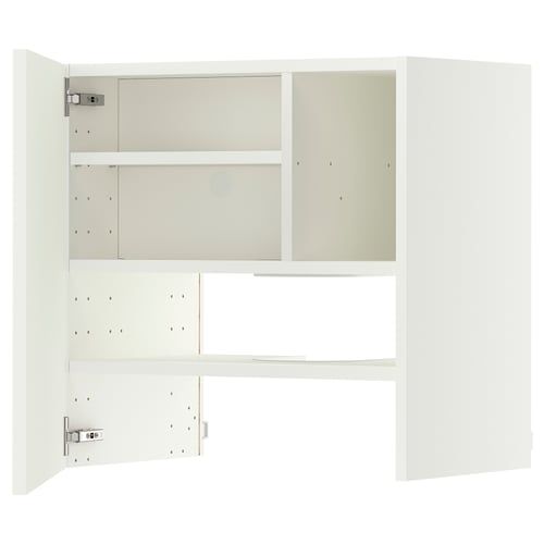 METOD Wall cb f extr hood w shlf/door, white/Aspudden matt white, 60x60 cm