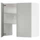 A modern, light gray METOD kitchen cabinet with white interior and multiple shelves.