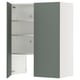 A greenish-gray METOD cabinet with adjustable shelves. Its modern and versatile for kitchens.