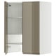 Modern kitchen cabinet, high gloss beige-brown, metal handles, rectangular shape, mirrored door.