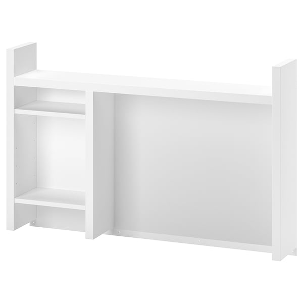 The MICKE desk organiser in white adjustable shelves, with metal accents and a minimalist design, ideal for home or office storage.