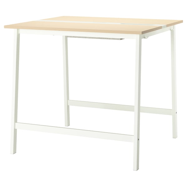 MITTZON: white desk with light wood top for sitting or standing.