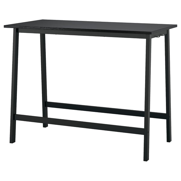 A MITTZON high conference table, black, with a rectangular top and four slim legs, designed for sitting or standing meetings.