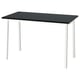 Black rectangular conference table with white legs, sleek and modern design, versatile for meeting or workspace.