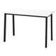 A MITTZON desk in white and black. It has a rectangular shape and a minimalist design with four angled legs.