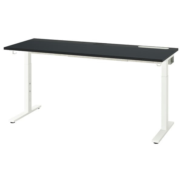 MITTZON: black rectangular desk with white legs, adjustable height.