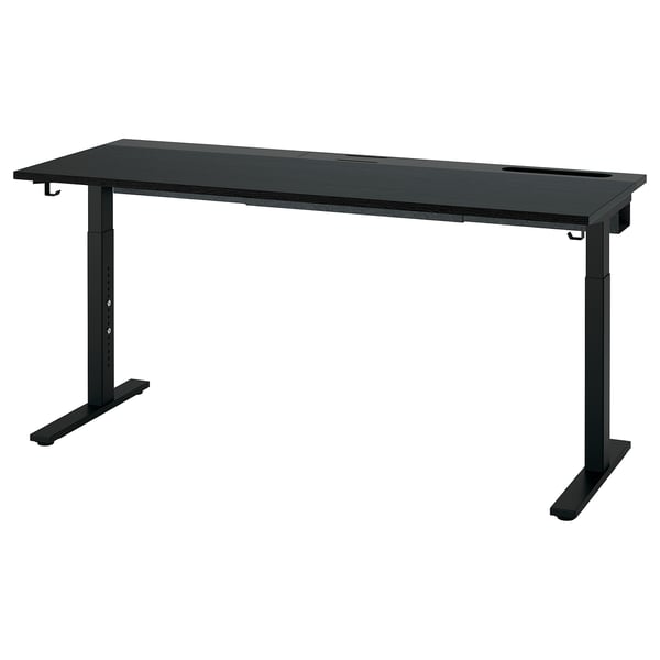 MITTZON black desk, height-adjustable with legs, minimalist design, includes cable management tray.