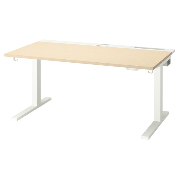 MITTZON height-adjustable wood desk, white legs, modern.