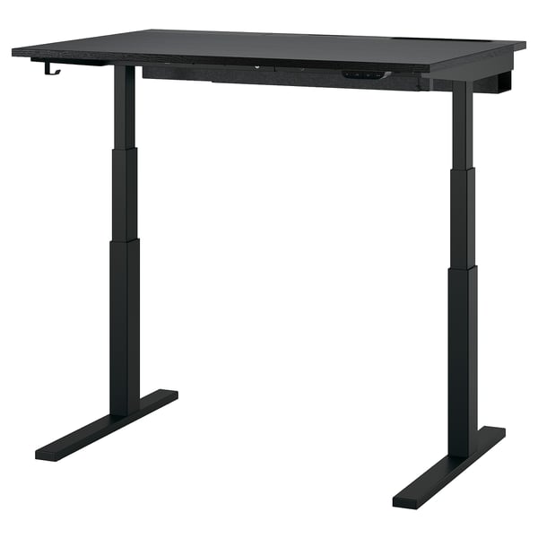 MITTZON black adjustable desk. Modern, rectangular, sit-stand design with dual motors. Sturdy metal legs with stability feet.
