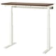 A modern MITTZON sit/stand desk in white with a wooden top. It adjustable height settings for ergonomic comfort.