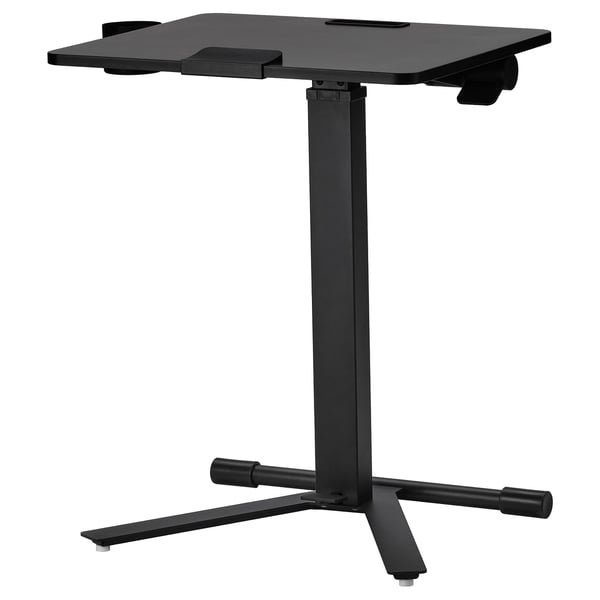 MITTZON: black adjustable laptop stand; folds for portability; ideal for sit or stand use.
