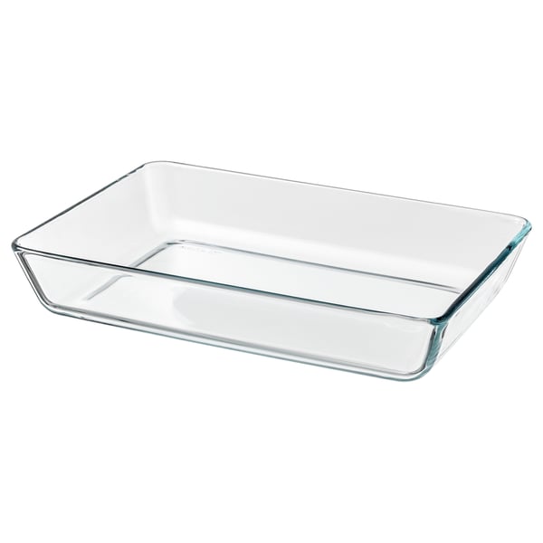 MIXTURe glass baking dish, clear, rectangular, simple design.