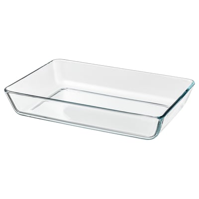 MIXTURe glass baking dish, clear, rectangular, simple design.