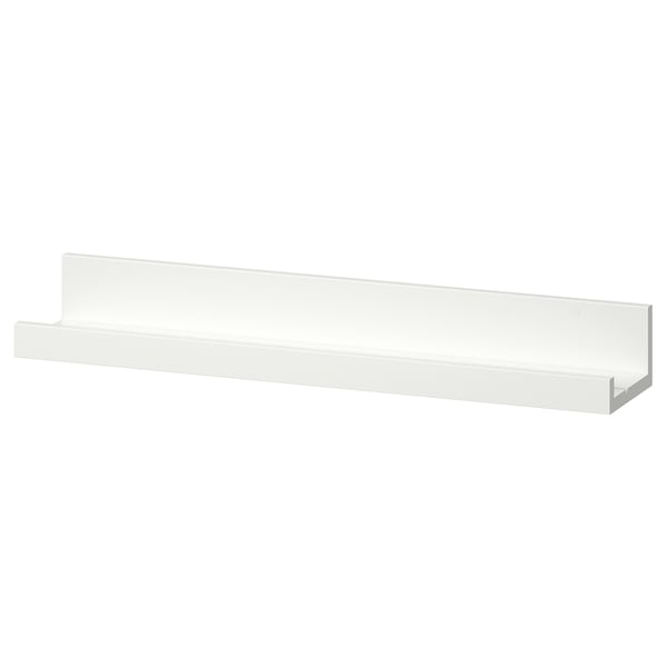 White MOSSLANDA wall shelf, rectangular shape, simple design, made from fiberboard with paper foil.