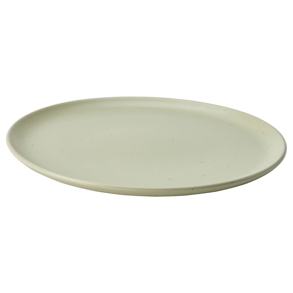 Light green MOSSMAL stoneware plate with subtle speckles, round shape.
