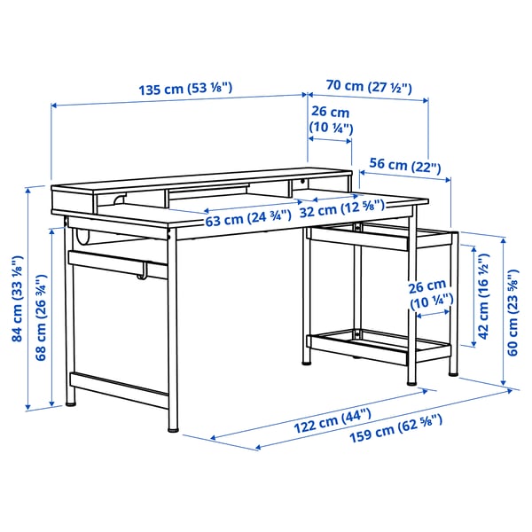 Illustration with measurements for the product: MULLSJÖ.