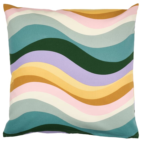 MYGGBLOMSTER cushion: pastel wavy pattern, square, soft cotton.
