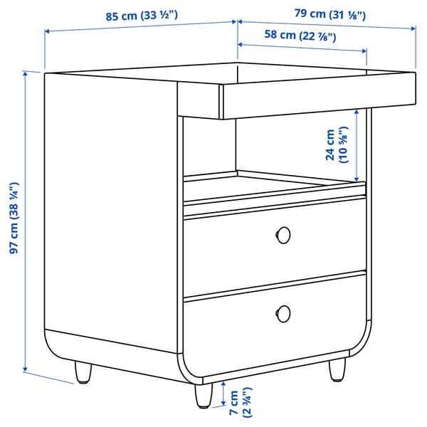 Illustration with measurements for the product: MYLLRA.