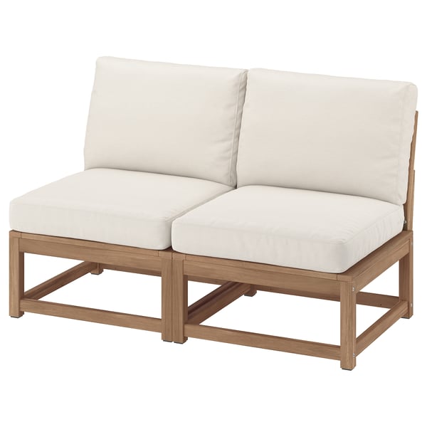 Beige NÄMMARÖ outdoor sofa, wood frame, modern.