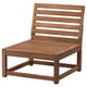 Brown outdoor NÄMMARÖ chair; wooden, slatted back & seat, sturdy legs.
