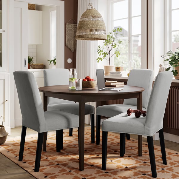 NÄSINGE / BERGMUND Table and 4 chairs, dark brown stained beech veener/Orrsta light grey black, 120 cm