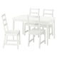 White wooden dining set, includes square table and four chairs with ladder-back design.