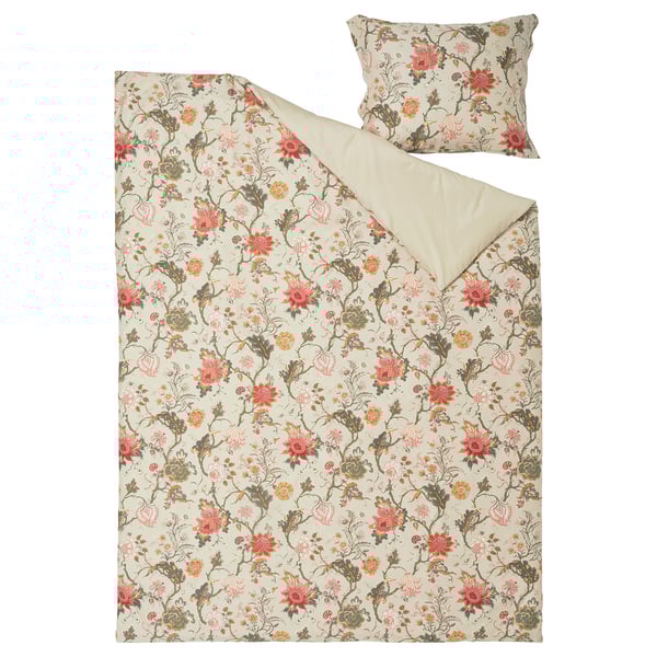 NÄSSELKLOCKA: floral duvet & pillow, beige-cream, cotton-viscose, soft, breathable.