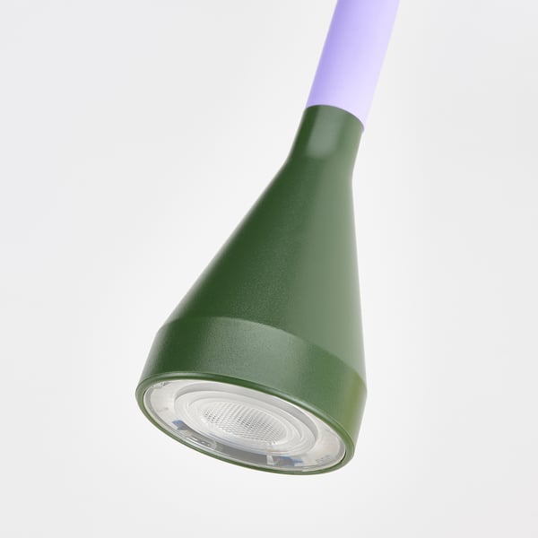 Modern green lamp with adjustable neck, bright light.