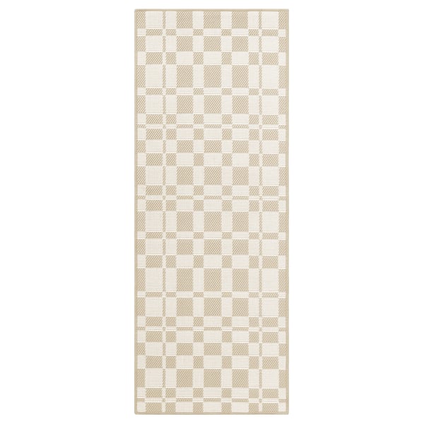 NATTÅG beige rectangular rug, chequered design, recycled polyester.