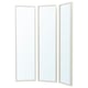 A white NISSEDAL tri-fold mirror with minimalist design, ideal for bathrooms. It has a fiberboard frame and glass mirrors.