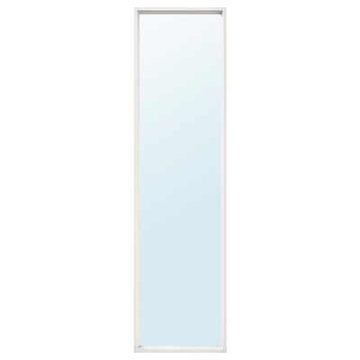 NISSEDAL mirror, sleek light frame, hangs vertical or horizontal, safe bathroom glass.