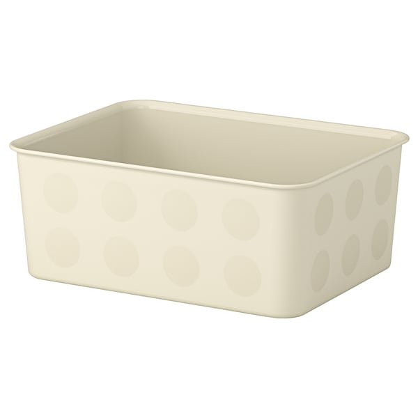 A white NOJIG plastic storage box with a dot pattern. It is rectangular and made of polypropylene.