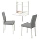 Foldaway desk table in white with storage, paired with grey cushioned chairs. Modern and space-saving design.