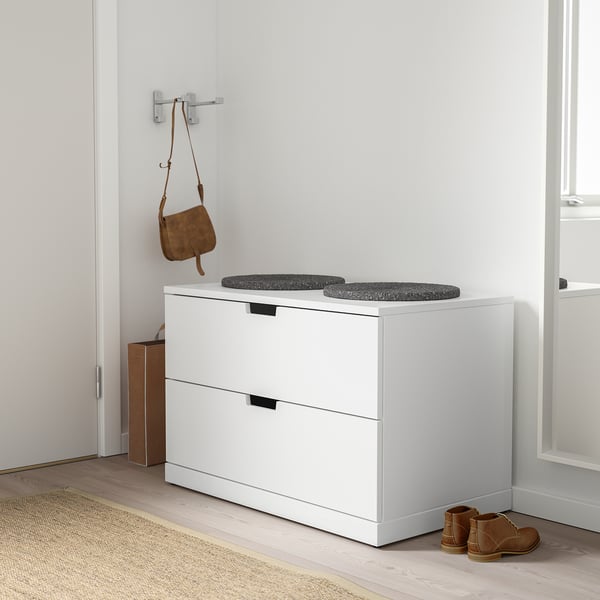 NORDLI 2-drawer chest with black handles, compact design.