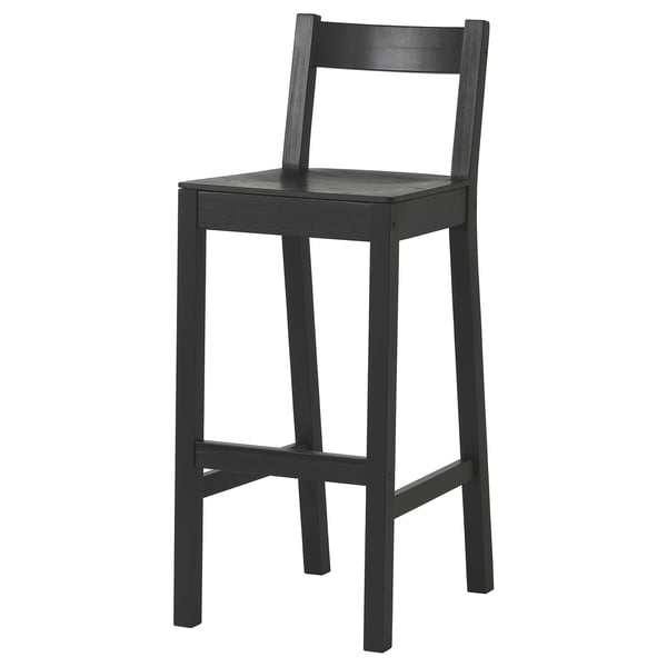 NORDVIKEN black bar stool. Solid pine with ash veneer seat & back. Simple, sturdy design.