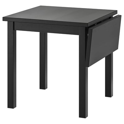 Black NORDVIKEN wooden drop-leaf table, square, sturdy design, ideal for compact spaces.
