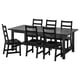 Black wooden dining set with extendable rectangular table and 6 matching chairs. Classic ladder-back design, sturdy and elegant.