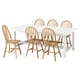 A white NORDVIKEN extendable dining table with six natural wood chairs.