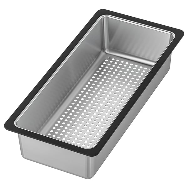NORRSJÖN colander, rectangular, silver, stainless steel, perforated, fits vresjön sinks, anti-slip edges.