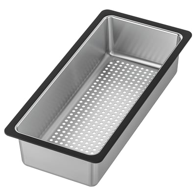 NORRSJÖN colander, rectangular, silver, stainless steel, perforated, fits vresjön sinks, anti-slip edges.