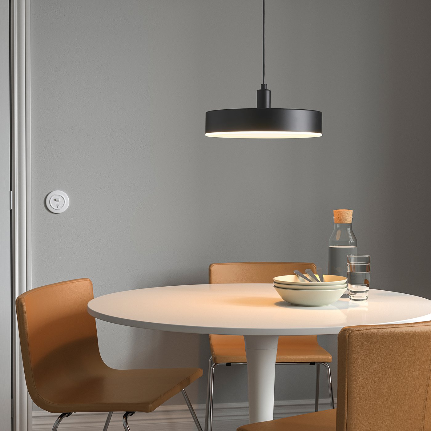NYMÅNE ペンダントライト ブラック STYRBAR リモコン NYMÅNE LED pendant lamp, wireless dimmable white spectrum