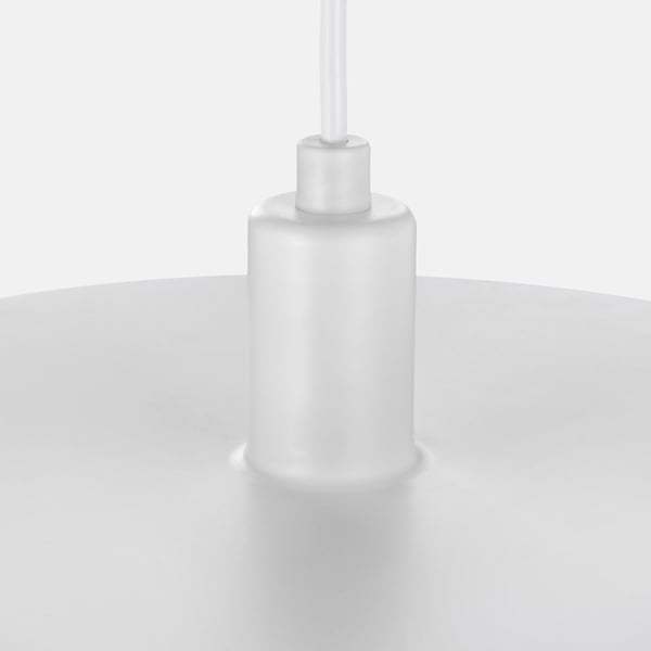 Sleek modern pendant lamp with frosted acrylic shade, hanging cord, minimalist design.